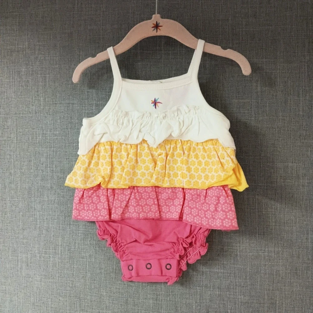 Truly Scrumptious Heidi Klum 3M Ruffle Romper Sunsuit Floral Pink Yellow Cotton‎